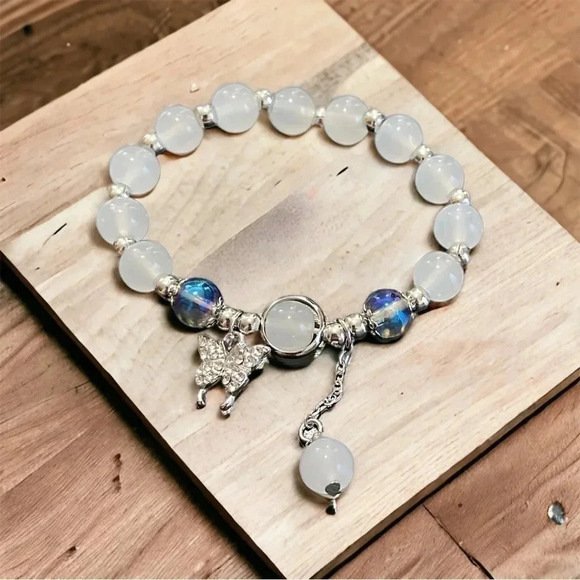 2 LEFT! Beaded Butterfly Charm Bracelet - Picture 1 of 7